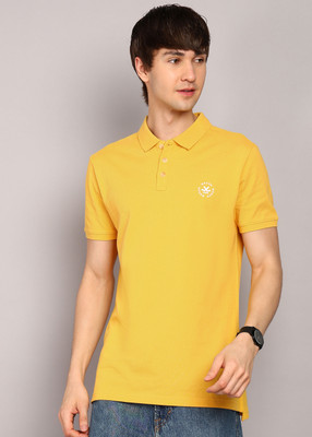 WROGN Solid Men Polo Neck Yellow T-Shirt