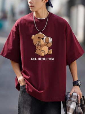 Cool Plus Printed Men Round Neck Maroon T-Shirt
