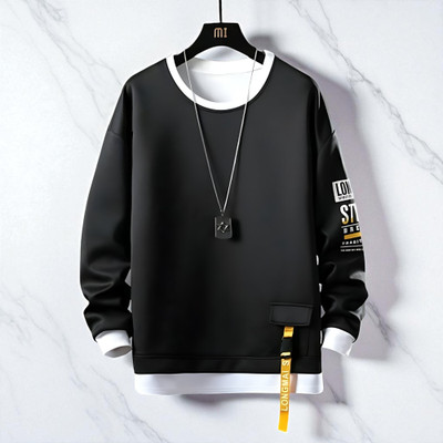 FAOES Graphic Print Men Round Neck Black T-Shirt