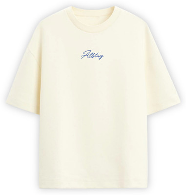 Allstag Graphic Print, Typography Couple Round Neck White T-Shirt