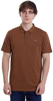 24esque Solid Men Polo Neck Brown T-Shirt