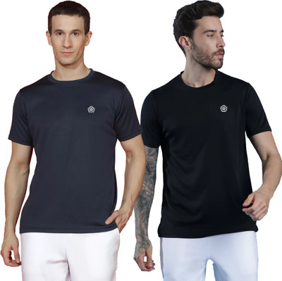 Adorbs Trend Solid Men Round Neck Dark Blue, Black T-Shirt