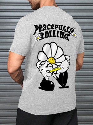 Triptee Printed Men Round Neck Grey T-Shirt