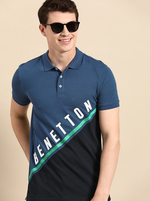 United Colors of Benetton Solid Men Polo Neck Dark Green T-Shirt