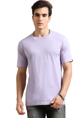 Bushirt Solid Men Round Neck Purple T-Shirt