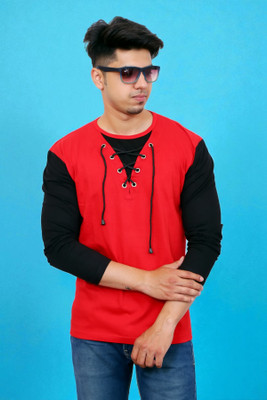 Faricon Trend Solid Men Round Neck Red T-Shirt