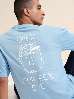 HIGHLANDER Printed Men Round Neck Blue T-Shirt