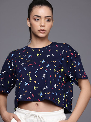 HRX by Hrithik Roshan Printed Women Round Neck Blue T-Shirt