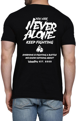 WOOSTRO Printed Men Round Neck Black T-Shirt