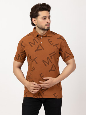HANABY Printed Men Polo Neck Brown T-Shirt