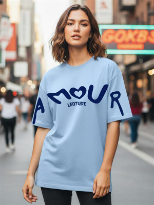 Leotude Printed Women Round Neck Blue T-Shirt