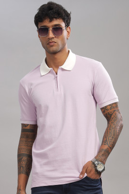 ADRO Solid Men Polo Neck Purple T-Shirt
