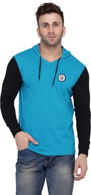 Lawful Casual Solid Men Hooded Neck Light Green, Black T-Shirt