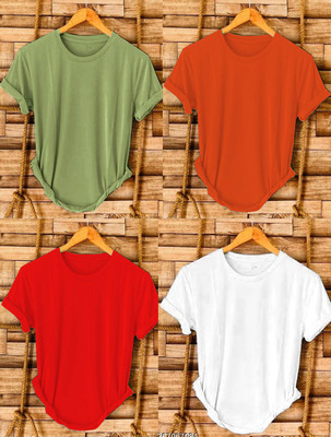 SR Fashion Solid Men Round Neck Green, Orange, Red, White T-Shirt