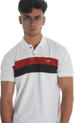 BHF Striped Men Polo Neck White, Red T-Shirt