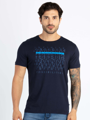 Status Quo Typography Men Round Neck Navy Blue T-Shirt