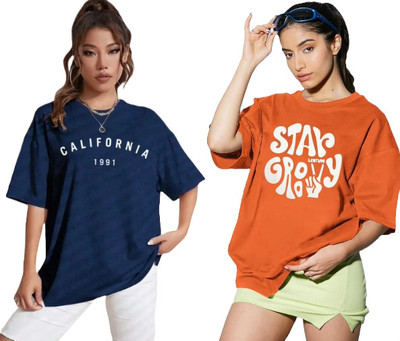 DIAZ Printed Women Round Neck Multicolor T-Shirt