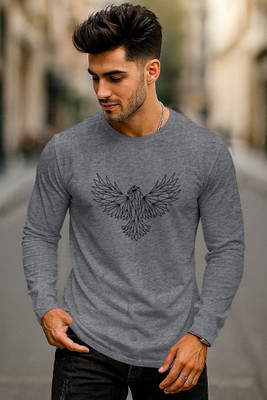 CATCHO Printed Men Round Neck Grey T-Shirt