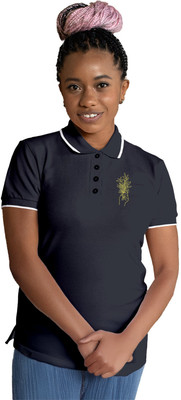 Fighterhero Printed Women Polo Neck Navy Blue T-Shirt