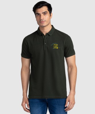 Spykar Printed Men Polo Neck Green T-Shirt