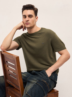 THE BEAR HOUSE Solid Men Crew Neck Green T-Shirt
