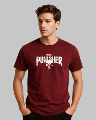 Droplet Printed Men Round Neck Maroon T-Shirt