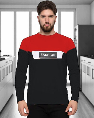 Autna Printed Men Round Neck Red, Blue T-Shirt