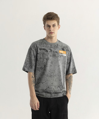 Snitch Abstract Men Round Neck Grey T-Shirt