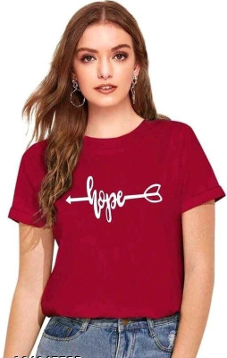 Tiki Tees Self Design Women Round Neck Maroon T-Shirt