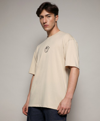CAMPUS SUTRA Typography, Printed Men Crew Neck Beige T-Shirt
