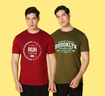 WOOSTRO Printed Men Round Neck Multicolor T-Shirt