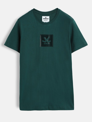 WROGN Solid Men Round Neck Dark Green T-Shirt