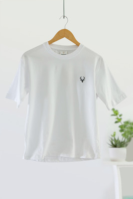VITON Solid, Embroidered Men Round Neck White T-Shirt