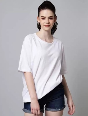 UNICONIC Solid Women Round Neck White T-Shirt