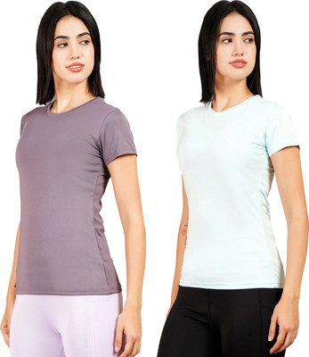 never lose Solid Women Round Neck Grey, White T-Shirt