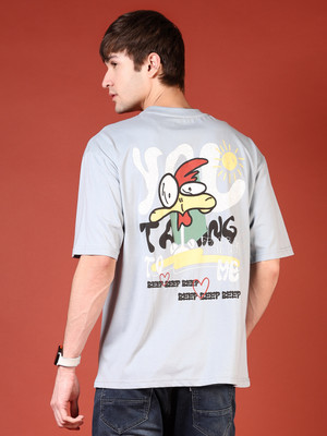 V-MART Printed Men Round Neck Light Blue T-Shirt