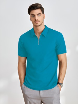 Madfrog Solid Men Polo Neck Blue T-Shirt