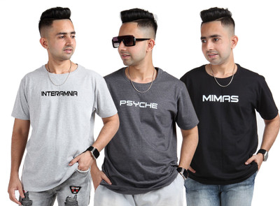 VB Clothing Printed Men Round Neck Black, Grey T-Shirt