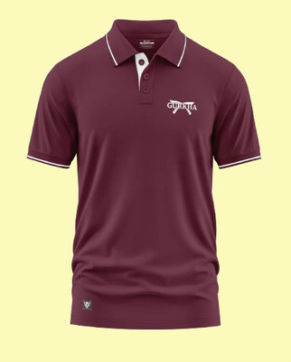 Warriorworld Solid Men Polo Neck Maroon T-Shirt
