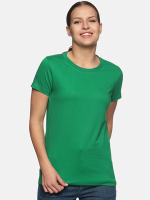 ShopGlobal Solid Women Round Neck Green T-Shirt
