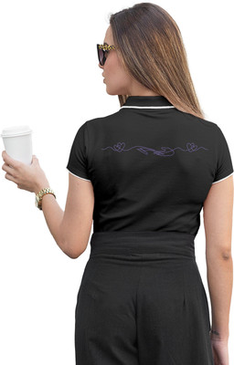 Fighterhero Printed Women Polo Neck Black T-Shirt