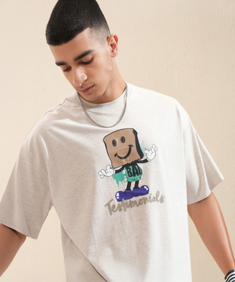 HIGHLANDER Printed Men Round Neck Grey T-Shirt