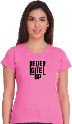 APE Typography Women Round Neck Pink T-Shirt