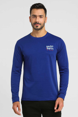WILD ELEPHANT Solid Men Round Neck Navy Blue T-Shirt