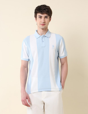 U.S. POLO ASSN. Striped Men Polo Neck Blue, White T-Shirt