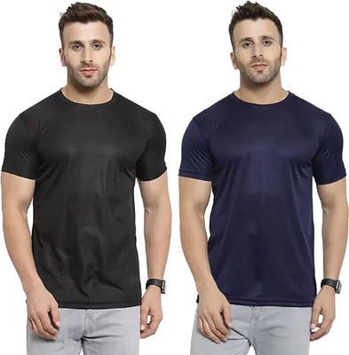RIVAAZ Collections Solid Men Round Neck Black, Navy Blue T-Shirt