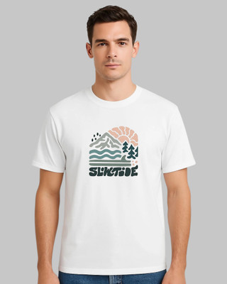 Droplet Printed Men Round Neck White T-Shirt