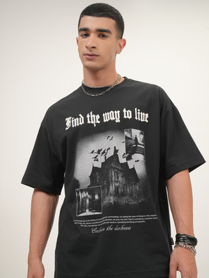 HIGHLANDER Printed Men Round Neck Black T-Shirt