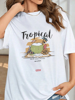 SLENOR Printed Women Round Neck White T-Shirt