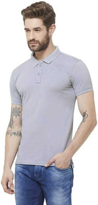 Comio Solid Men Polo Neck Grey T-Shirt
